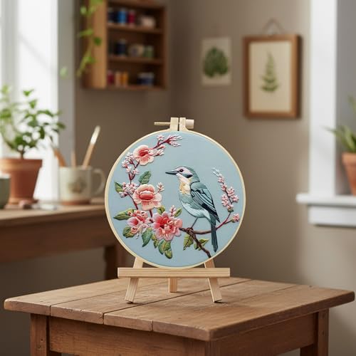 ARTopet Embroidery Kit for Beginners Cross Stitch Kits Needlepoint Set Colorful Bird Patterns Embroidery Thread Kit for Craft Lover Hand Stitch with 7.87in Hoop Threads Fabric-Bird04 - color: Bird04