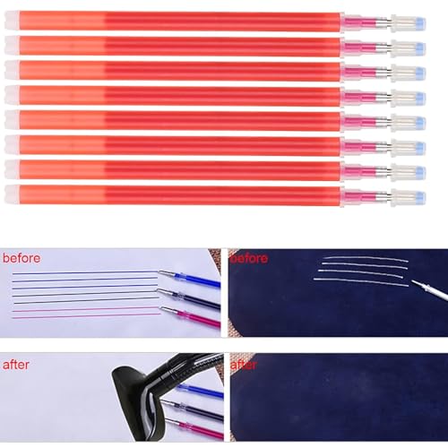 Pssopp Fabric Marker Pen Refills, Heat Erasable Smooth Writing Marking Supplies for Sewing Quilting Red Fabric 100 Pack