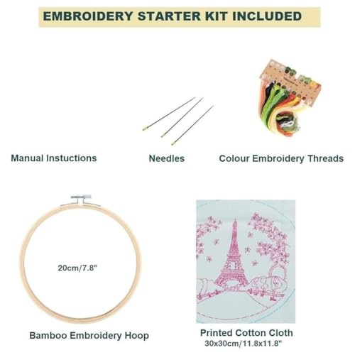 Arte Vita Embroidery Starter Kit Orange Flower Pattern Full Range DIY for Beginners - color: White-Orange