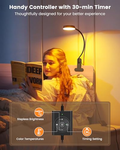 Glocusent 5W Clip on Light, 3 Colors & 5 Brightness Reading Light for Bed - color: Black