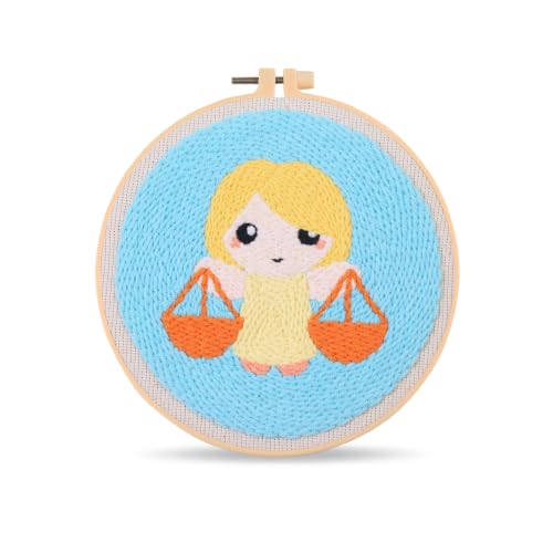Harimau Punch Needle Kit Twelve Zodiac Signs Pattern,1Pc Embroidery Hoop, Essential Punch Needle Supplies,Ideal Punch Art for Beginners,DIY Adults Embroidery, Video Teaching - color: 65281