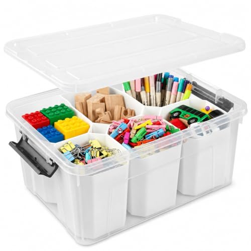 NUMIFUN 17QT Clear Storage Bins with Lids & Dividers for Crafts - color: Clear Black