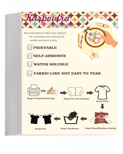 Karpoulra 6 Sheets 8.5"x11" Sticky Water Soluble Embroidery Stabilizer, Dissolvable Printable Self Adhesive Wash Away Stabilizer for Print or Draw Patterns Hand Machine Embroidery