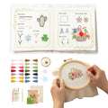 Beginner Embroidery Stitch Book Kit with Fabric Pages, 32 Essential Stitches, All-in-One Hand Embroidery Book for Adults & DIY Craft Lovers, with sewing kit, Needles & Tools, Drawstring Bag