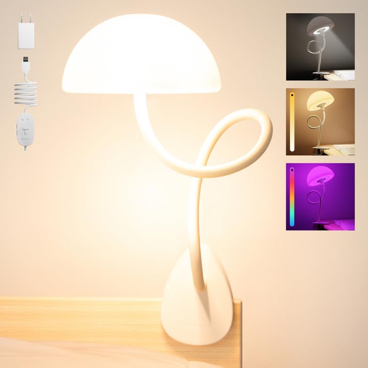 Smallish Shroommate Clip On Light for Dorm Room - 2.0 (White) - color: White White