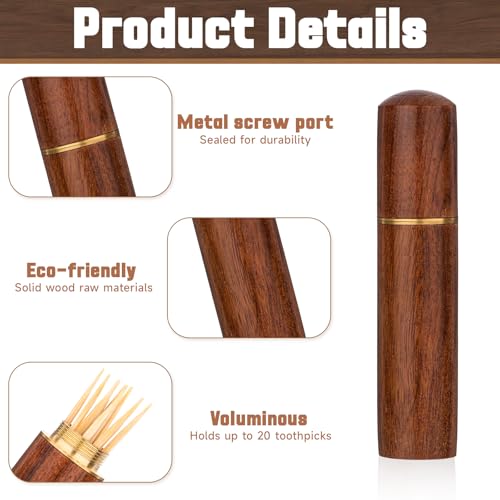 2Pack Toothpick Holder Portable Wood Toothpick Case Waterproof Handmade Craft Toothpick Pocket Box Mini Toothpick Box for Storage Toothpick Needle Pill Bead Ear Pick Cotton Swab and Other Small Object