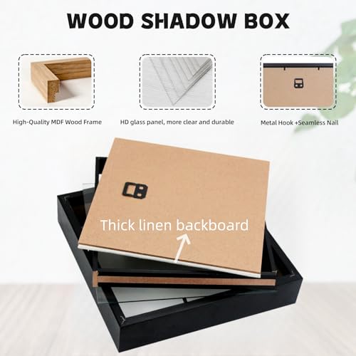 Muzilife 8x8 Small Shadow Box Wood Picture Frame, HD Glass, 3PCS, Black - color: Black, size: 3pcs 8X8