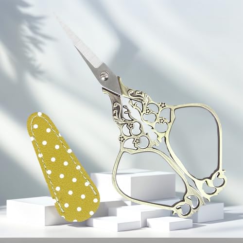 4.5 Inch Vintage Style Scissors with PU Leather Case Small Embroidery Scissors Antique Needlework Craft Accessories for Yarn Cross Stitch Handicraft DIY Tool - size: 4.5 Inch, style: Style CC1886