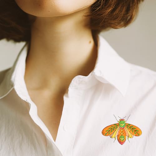 ORIGACH 4 Sheets Water Soluble Embroidery Patterns Stabilizers - Pre-Printed Moth Insect & Flower Designs - Stick & Stitch Embroidery Paper for Hand Sewing Lovers - color: Moth Insect & Flower