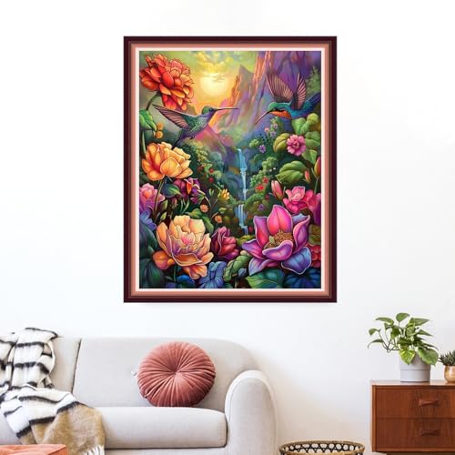Funxvoot Stamped Cross Stitch Kits for Beginners or Adults Embroidery Starter Patterns | DIY Printed Cross Stitch Kits Needlepoint for Adults or Kids 11CT-Hummingbirds Collect Honey 16x20 inch - color: color24