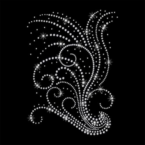 1 Pc Curly Flowers Rhinestone Iron on Hotfix Transfer Decal, Bling DIY Patch Clothing Repair Applique T-Shirt Vest Shoes Hat Jacket Decor Clothing DIY Accessories - style: Curly Flowers