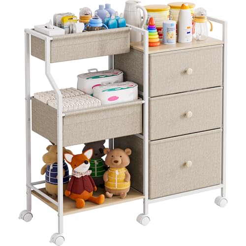 Modanais Baby Diaper Caddy Organizer Rolling Cart with Drawers, Off White - color: Off White