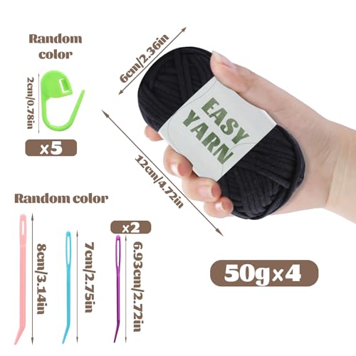 UzecPk 4 * 50g/1.76oz Crochet Yarn, 4 * 87yds Beginner Crochet Yarn - color: Beige+Brown+White+Black