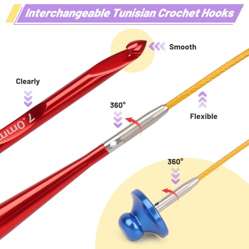 Coopay Tunisian Crochet Hooks Set with 4 Cables, Long Crochet Hooks - color: Interchangeable Tunisian Set With Cables