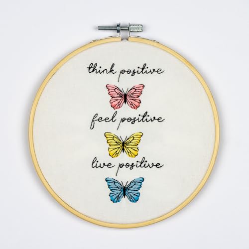 DUTCH STITCH BROTHERS Butterflies Embroidery Starter Kit with Pattern and Instructions. Stamped Embroidery Kits with Embroidery Clothes with Pattern. 6" Embroidery Hoop - color: DSB036 Stamped fabric