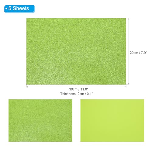 PATIKIL Light Green Shiny EVA Glitter Foam Sheet 11.8 x 7.9 Inch 2mm Thick Sparkle EVA Glitter Felt for Crafts DIY Project, 5 Pcs - color: Light Green