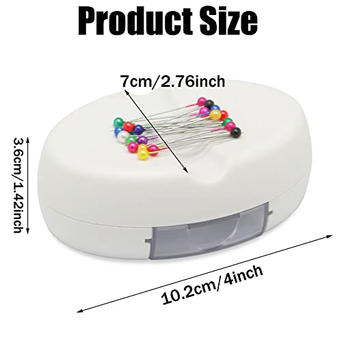 YEQIN Magnetic Sewing Pincushion with 15 Plastic Head Pins, Magnetic Pins Holder for Sewing Quilting, Pins, Paper Clips, Screws (White) - color: White