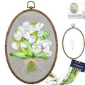 FONNUY Ribbon Embroidery 3D Flowers Pattern Design Kit Embroidery DIY Handwork Set Oval Home Decoration (White Tulip) - style: White Tulip