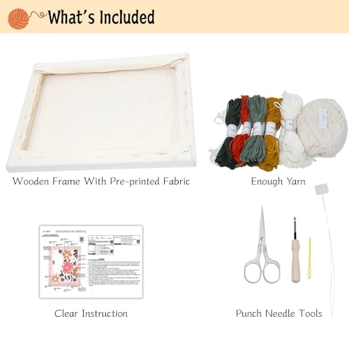 Mooncci 11.8 Inch Punch Needle Kit for Adult Beginners, Complete Embroidery Kits with Pre-Stretched Fabric on Wooden Frame, Tools & Guide for Home Wall Decor and Holiday Gift (Light Flowers) - color: Light Flowers