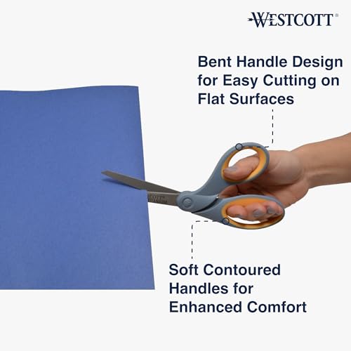 Westcott 8" Bent Craft Scissors with Titanium-Bonded Blades for Heavy-Duty Use (Yellow/Gray) - style: 8" All Purpose "Bent"