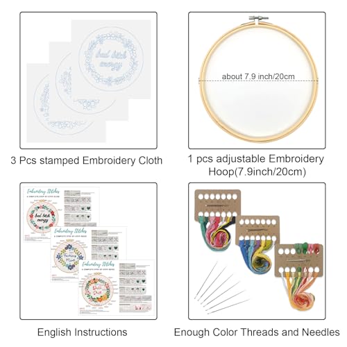 Louise Maelys 3 Pack Funny Quote Embroidery Kit for Beginners Floral - color: kit-18