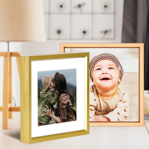 BKABOT 4x4 Brass Metal Photo frames 3 Pack HD Glass Mat 3x3 Wall Table - color: Brass, size: 4x4