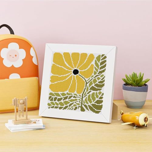 Flower Stamped Cross Stitch Kits for Adults Beginners with Wooden Frame - color: Sunflower Cross Stitch with Frame