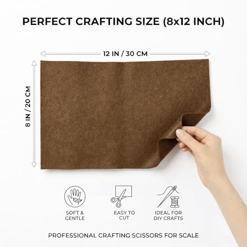 Soft Brown Felt Fabric Sheets for Crafts 8 x 12 Inch 20 Pcs 1.6mm Thick - color: Brown