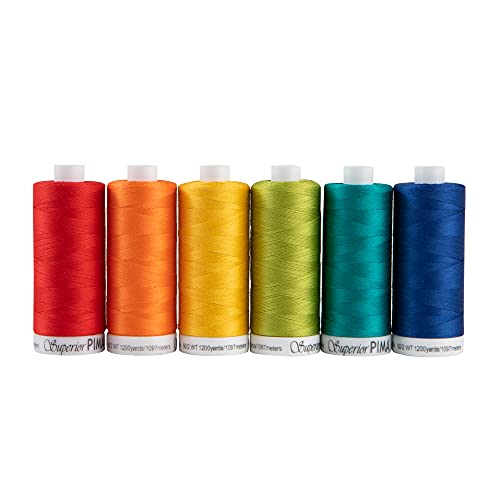 Superior Threads PIMA 50 wt Cotton Sewing Thread Set 1200 Yard Spool 6-Pack (Brights) - color: Brights
