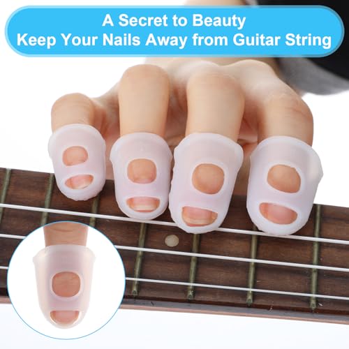 Piriuuo 50 Pcs Guitar Finger Covers, Silicone Finger Tip Protectors Anti-Slip & Breathable Silicone Guitar Fingers Guards for Guitars Playing, Ukulele Bass, and Sewing (5 Sizes, White)