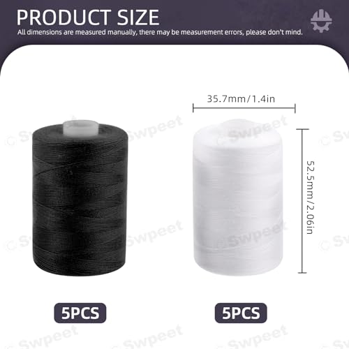 Swpeet 10Pcs 1000 Yards Black White 2 Colors All Purpose Threads Assorment Kit, Handy Polyester Sewing Threads Embroidery Thread, Hand Sewing Needle Threaders Set for Crafters Lovers - color: Black and White Styles