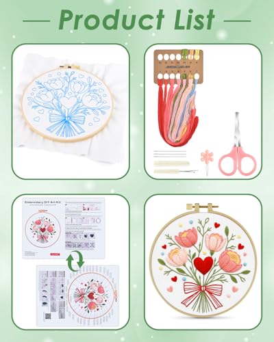 ERKOON Embroidery Kit for Beginners Adult, Flower Cross Stitch Set Include Embroidery Cloth Hoops Threads for Craft Lover Hand Stitch with Embroidery Skill Techniques (Bouquet) - color: Bouquet