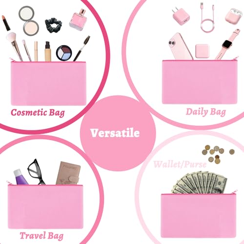Pink Canvas Zipper Pouch Bulk Makeup Cosmetic Bag with Tassels, 10 Pack