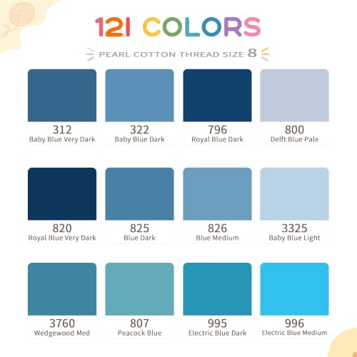 Size 8 Double Mercerized Egyptian Long Staple Cotton Pearl Thread 12 Gradient Colors per Box 5 Grams Ball Rainbow Color Embroidery Thread for Crochet Cross Stitch Hand Embroidery (12I) - color: 12I