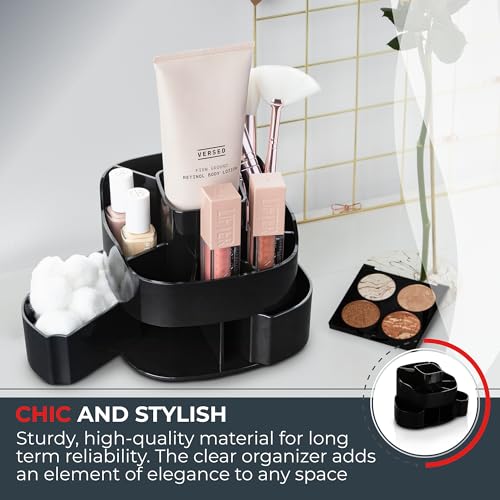 Masirs Small 360 Rotating Makeup Organizer, 5 Compartments, Square Black - color: Square Black