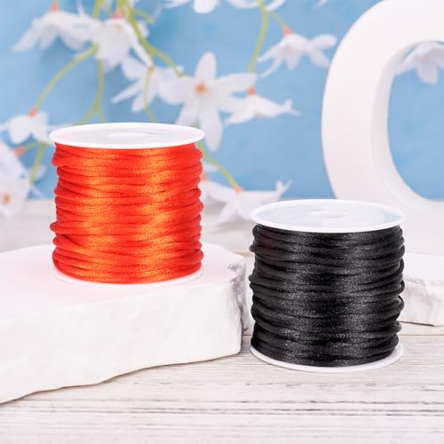Elecrelive 2mm Rattail Silk Cord for Jewelry Making, Satin Nylon Trim Cord Red Black Silky Beading String 20 Yards Knitting Rope for Kumihimo Lanyards Jewelry Keychain Making - color: Red Black -2mm