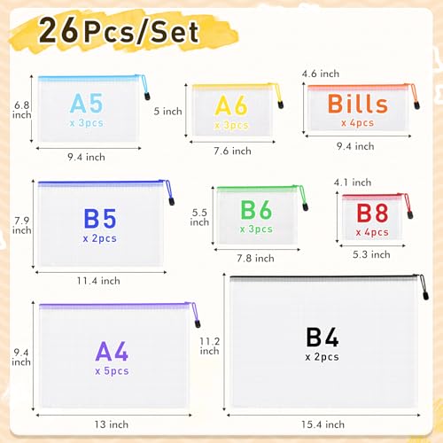 26pcs Mesh Zipper Pouch Bags, 8 Sizes Zippered Storage Bags for Organizing