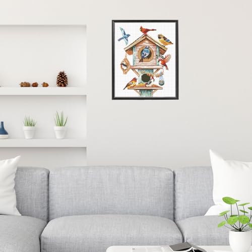 FREEBLOSS Flamingo Cross Stitch Kit Stamped Cross Stitch Wall Hanging Kit for Adults with Instructions Birdhouse and Birds Pure Cotton Cloth Embroidery Kits for Beginnrs No Frame 16 * 20"
