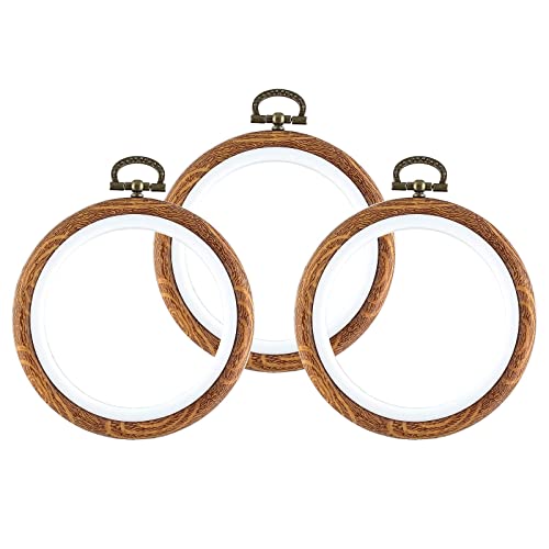 Piutouyar 3 Pcs 4 Inch Embroidery Hoop Set, Imitated Wood Display Frame - style: 3 Pieces 4 Inch