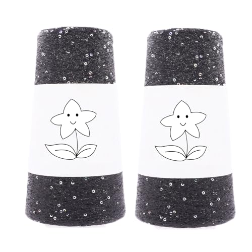 2 Balls Sequin Sparkle Lurex Yarn, Shining Glitter Metallic Knitting-in Accessory Yarn Thread for Knitting and Crochet Sweater Shawl 5000 Yards (1, Magic Black) - color: Magic Black