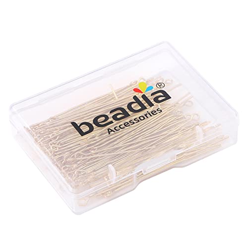 BEADIA 14K Gold Plated Open Eye Pins Non Tarnish 50mm 100pcs for Jewelry Making Findings - color: Open Eye Pins 14k Gold, size: 50x0.7mm