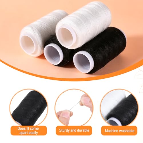 4 Spools All Purpose Sewing Thread, 380 Yards Each Polyester Thread Black & White Sewing Threads Sew Machine Supplies for Beginners, Hand Stitching, Quilting, Serger, Embroidery Stitching