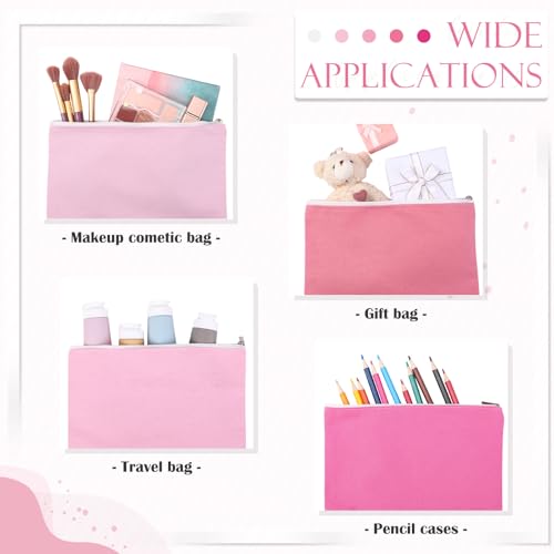 Reginary 10 Pcs Canvas Makeup Bags Bulk Blank Cosmetic Bags,Pink - color: Pink