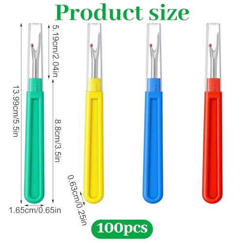 100 Pcs Large Seam Rippers 5.5" Colorful Stitch Remover Tool for Sewing Tool Embroidery Remover Sewing Seam Ripper for Opening Removing Seams and Hems DIY Craft (4 Colors)