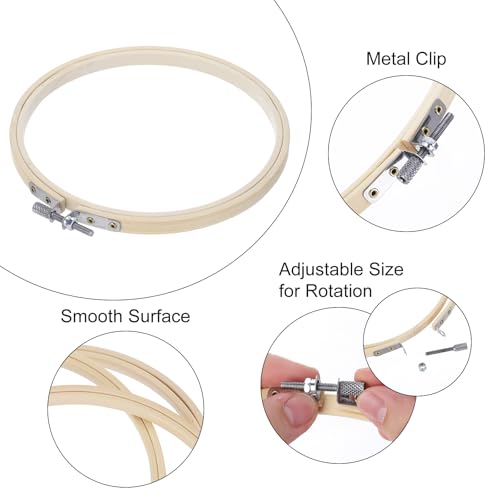 MECCANIXITY 6 Pieces 6 Inch Embroidery Hoops Adjustable Round Bamboo Circle Cross Stitch Hoop Ring for Art Craft Handy Sewing Needlework DIY Decoration - size: 6 Inch