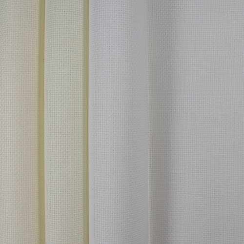 KCS 3 pc of 12" x 18" (30cmx45cm) 16CT Counted Cross Stitch Cotton Aida Cloth Fabric (White+Antique White+Cream) - color: White+antique White+cream