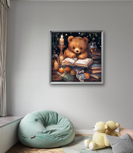 Leczany Cross Stitch Stamped Kits Patterns Craft Kit Needlepoint Full Range of Embroidery Starter Kits Beginners for DIY 11CT 3 Strands | Little Bear Reading Books 16.5×16.5 inches - color: 11CT Stamped kits,Little Bear Reading Books 16.5×16.5 inches