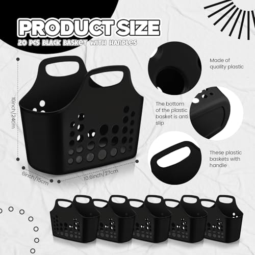 Nuogo 20 Pack Plastic Baskets with Handles Portable Caddy, Black - color: Black