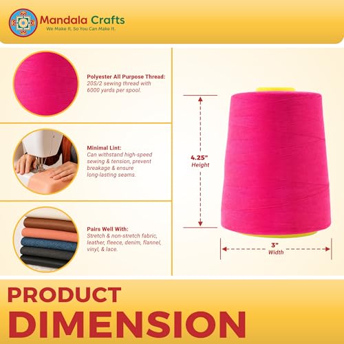 Mandala Crafts 20S/2 Hot Pink Polyester 4 Pack of Serger Threads Cones - color: Hot Pink, size: Pack of 4 20S/2 24000 YDs