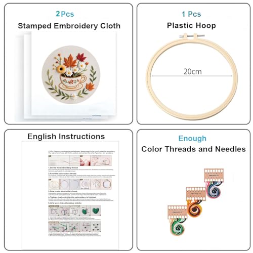 Konrisa Flower Cup Embroidery Kits for Adults,Creative Floral Embroidery Starter Kit DIY Sewing Practice with Hoop,Needlepoint Cross Stitch Kit, Set of 2 - color: flower cup